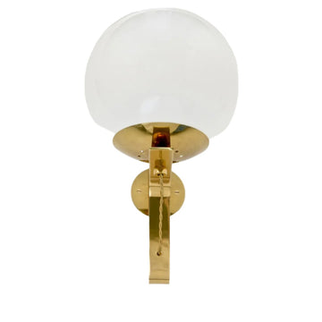 Mid-Century Brass Wall Sconce with Glass Globe in polished brass
