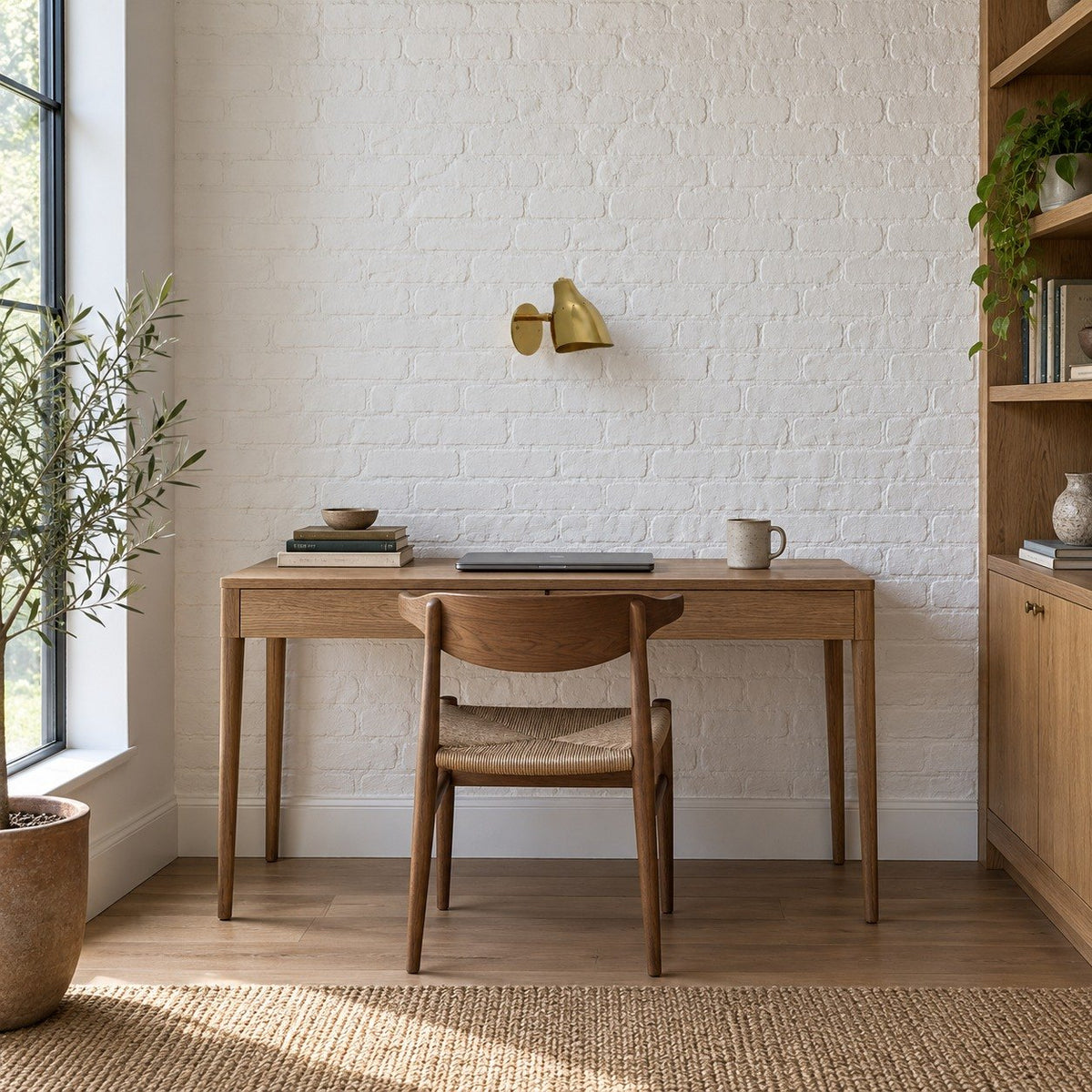 Mid-Century Modern Brass Wall Sconce – One-Light Fixture in a room