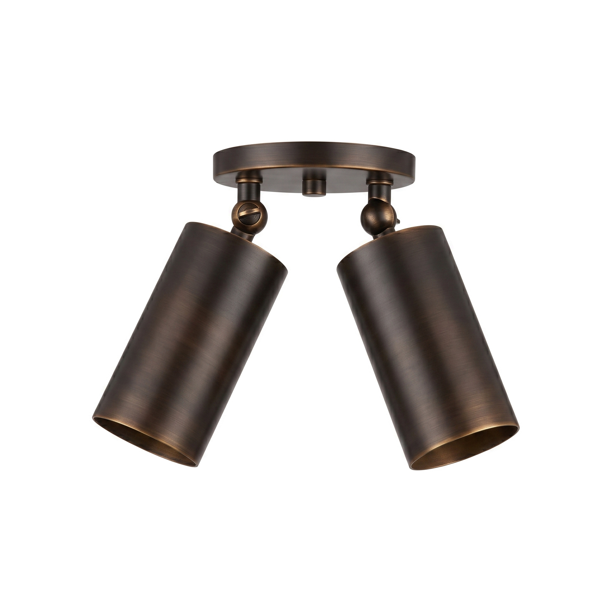 Mid-Century Wall Sconce, 1950s Italian style brass twin-spot light fixture in Blackened Brass, on a white background
