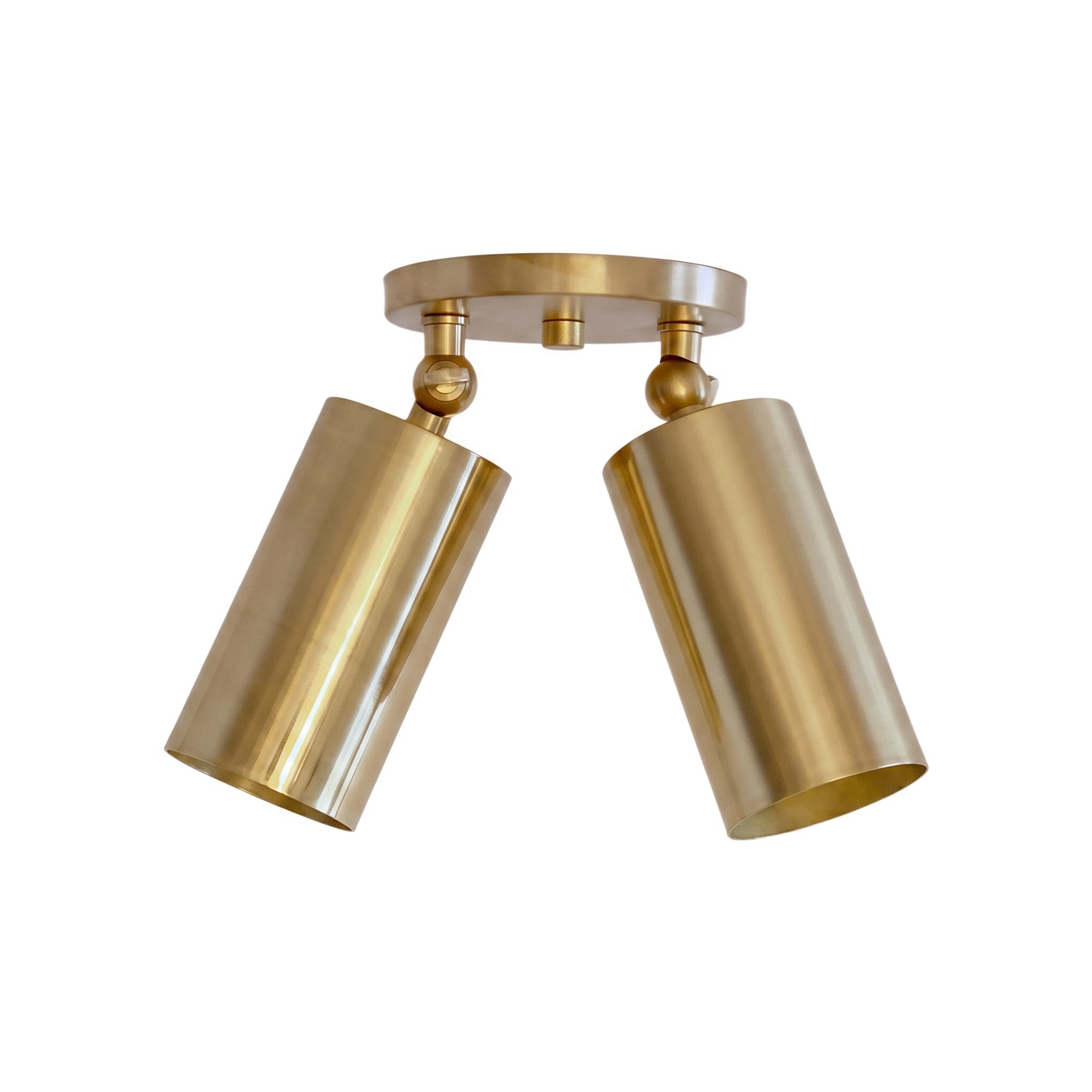 Mid-Century Wall Sconce, 1950s Italian style brass twin-spot light fixture in Polished Brass, on a white background