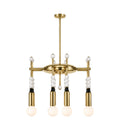Modern 4-Light Sputnik Chandelier with Marble and Leather in polished brass
