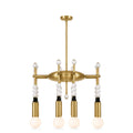 Modern 4-Light Sputnik Chandelier with Marble and Leather in brushed brass