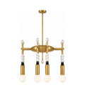 Modern 4-Light Sputnik Chandelier with Marble and Leather in raw brass