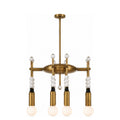 Modern 4-Light Sputnik Chandelier with Marble and Leather in antique brass
