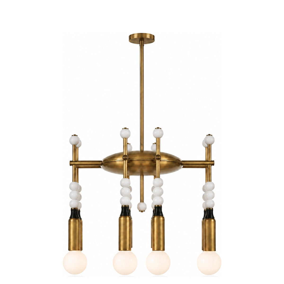 Modern 4-Light Sputnik Chandelier with Marble and Leather in antique brass