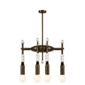 Modern 4-Light Sputnik Chandelier with Marble and Leather in blackened brass
