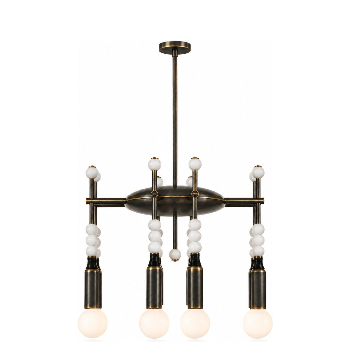 Modern 4-Light Sputnik Chandelier with Marble and Leather in antique black