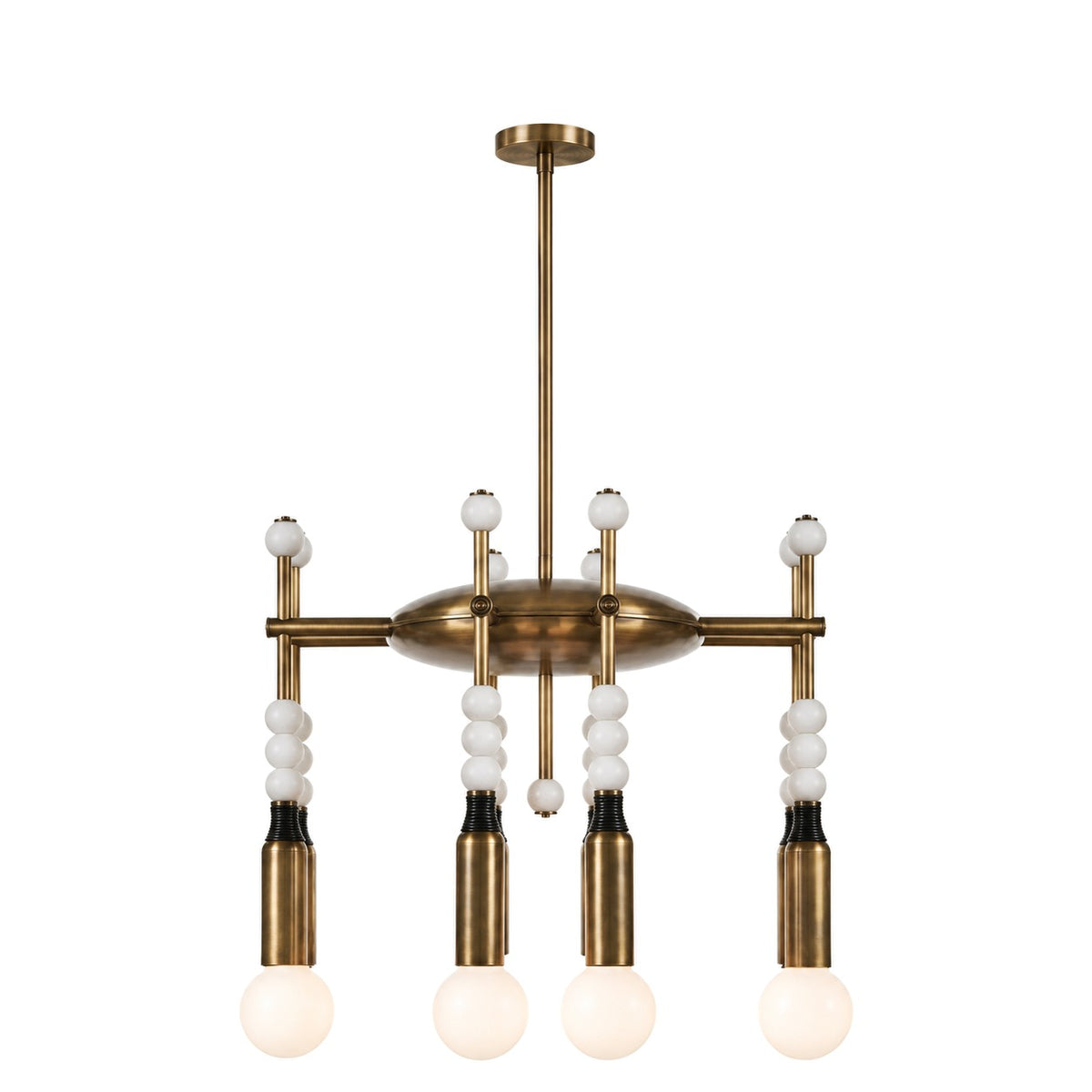 Modern 4-Light Sputnik Chandelier with Marble and Leather in matt black