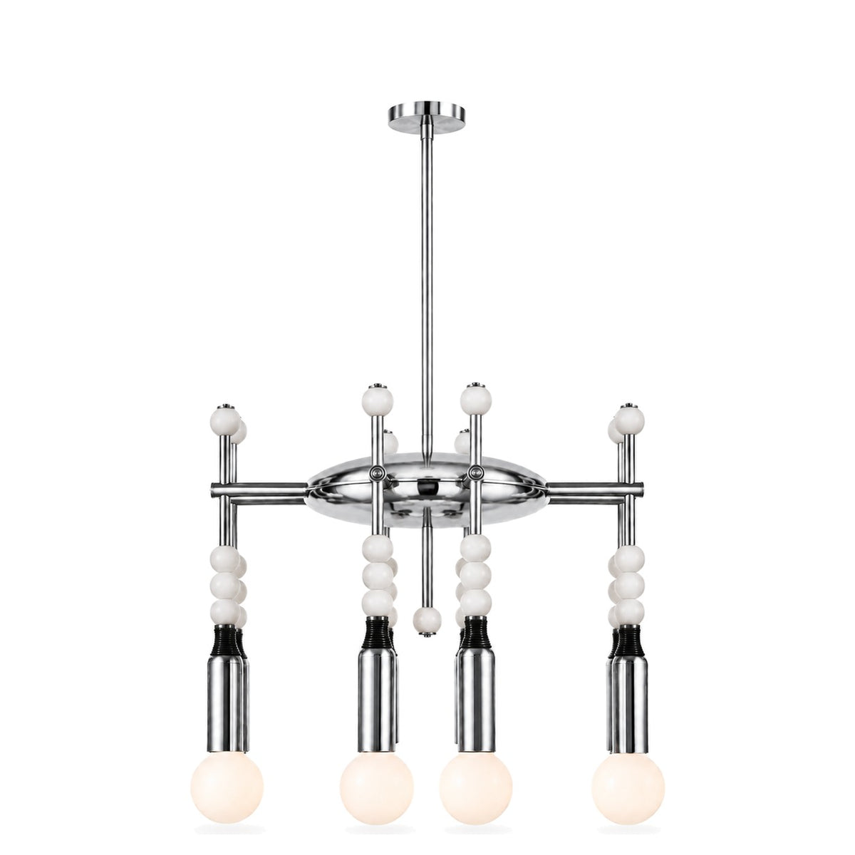 Modern 4-Light Sputnik Chandelier with Marble and Leather in polished chrome