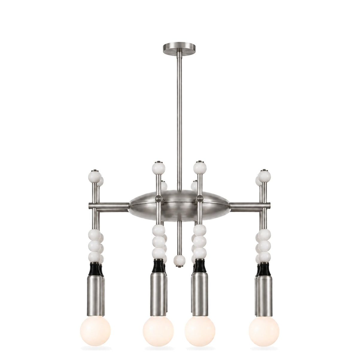 Modern 4-Light Sputnik Chandelier with Marble and Leather in brushed chrome