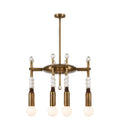 Modern 4-Light Sputnik Chandelier with Marble and Leather in dark brown