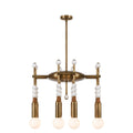 Modern 4-Light Sputnik Chandelier with Marble and Leather in light brown