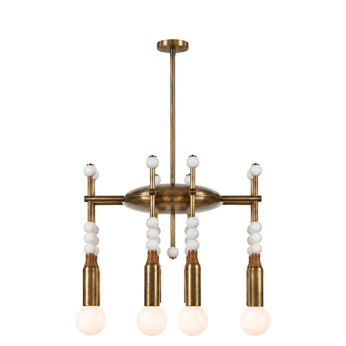 Modern 4-Light Sputnik Chandelier with Marble and Leather in light brown