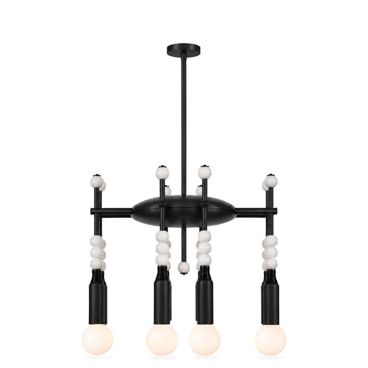 Modern 4-Light Sputnik Chandelier with Marble and Leather in matt black