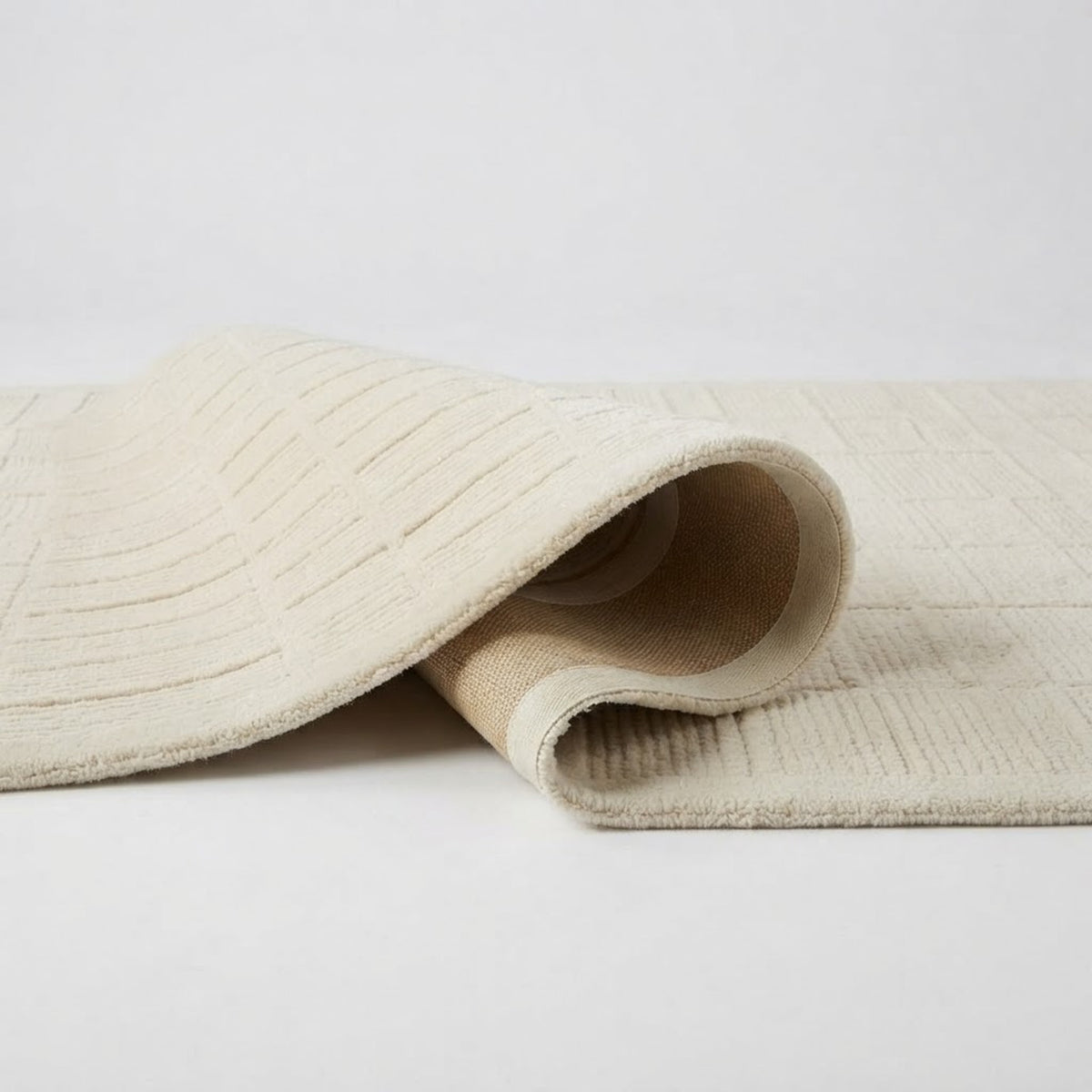 Modern Boho Chic Rug, folded corner showing the back