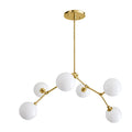 Modern Brass Chandelier with Hand-Blown Opal Glass Shades in polished brass