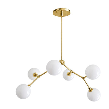 Modern Brass Chandelier with Hand-Blown Opal Glass Shades in polished brass