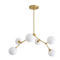 Modern Brass Chandelier with Hand-Blown Opal Glass Shades in brushed brass