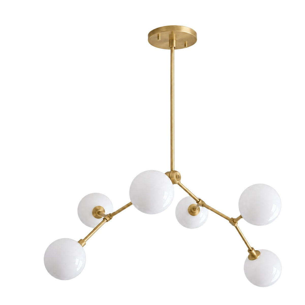 Modern Brass Chandelier with Hand-Blown Opal Glass Shades in brushed brass