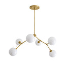 Modern Brass Chandelier with Hand-Blown Opal Glass Shades in raw brass
