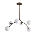 Modern Brass Chandelier with Hand-Blown Opal Glass Shades in blackened brass