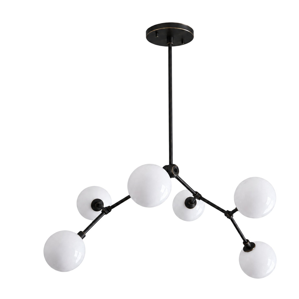 Modern Brass Chandelier with Hand-Blown Opal Glass Shades in antique black