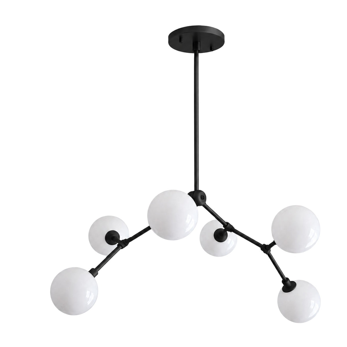 Modern Brass Chandelier with Hand-Blown Opal Glass Shades in matt black