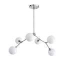 Modern Brass Chandelier with Hand-Blown Opal Glass Shades in polished chrome