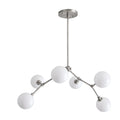 Modern Brass Chandelier with Hand-Blown Opal Glass Shades in brushed chrome