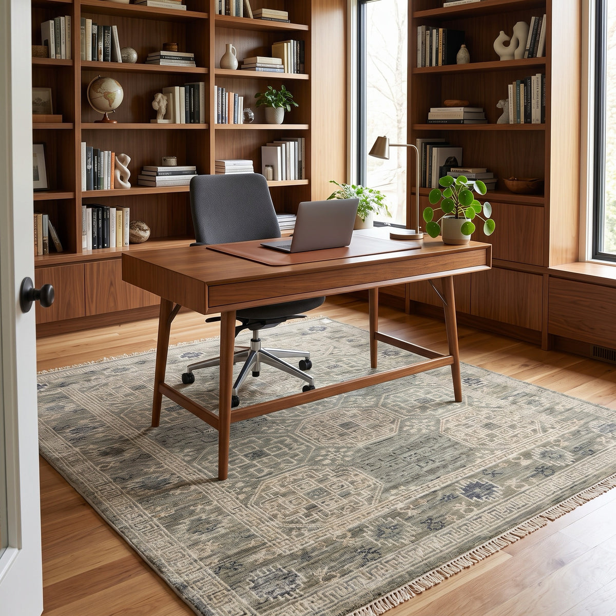 Modern Hand-Knotted Mamluk Royal Rug in a home office