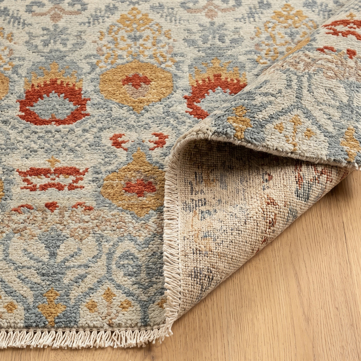 Modern Tribal Repeat Old Design, folded corner showing the back