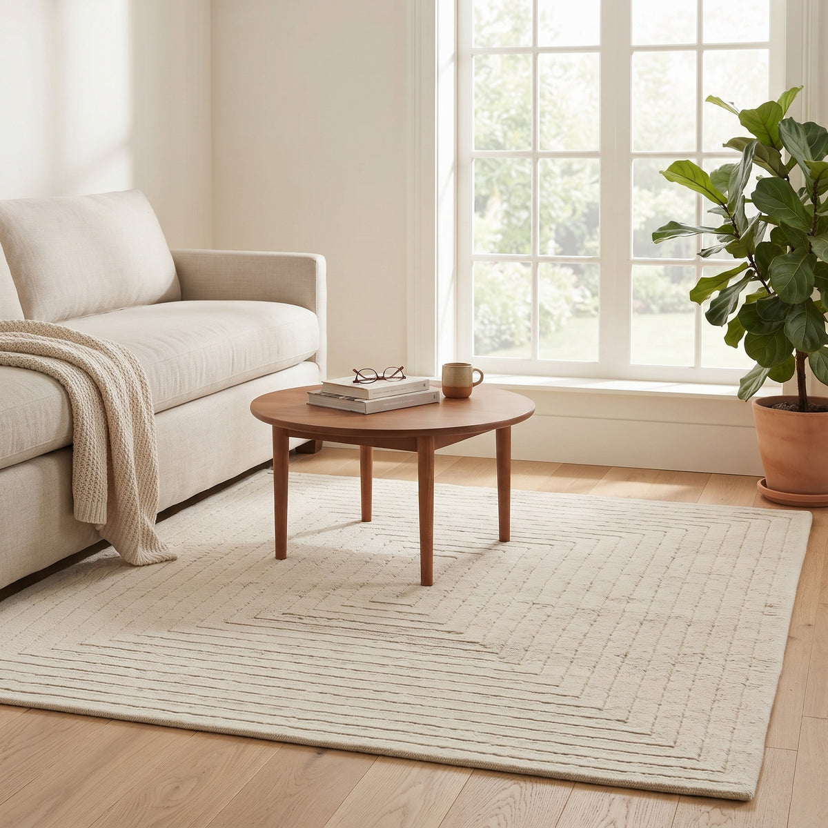 Monochrome Striped Rug in a living room