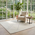 Moroccan Ribbed Grey Ivory Rug in a reading nook