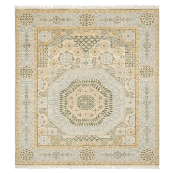Muted Hand knotted Mamluk Design Rug, full view on a white background