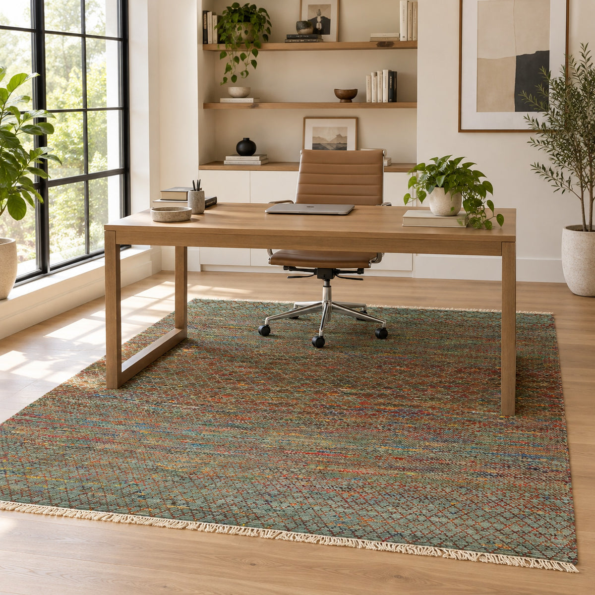 Nuray Saree Silk Wool Home Decor Rug in a home office