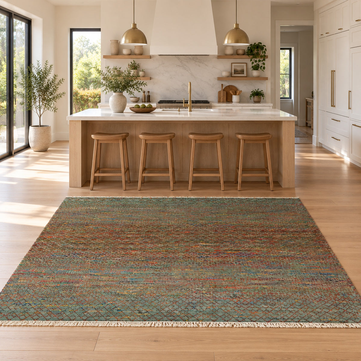 Nuray Saree Silk Wool Home Decor Rug in a kitchen