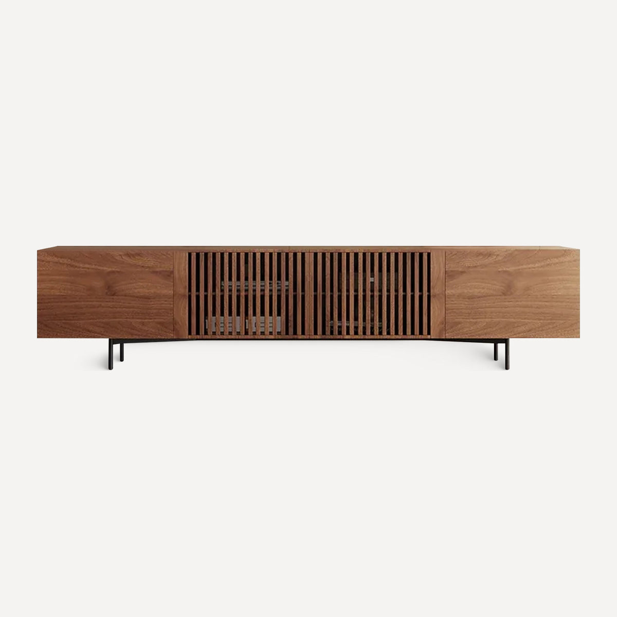 Dark Wood Louvered Door TV Console, front view