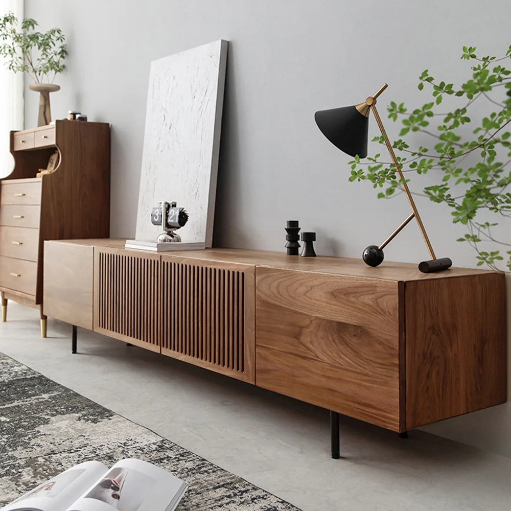 Dark Wood Louvered Door TV Console, view 2