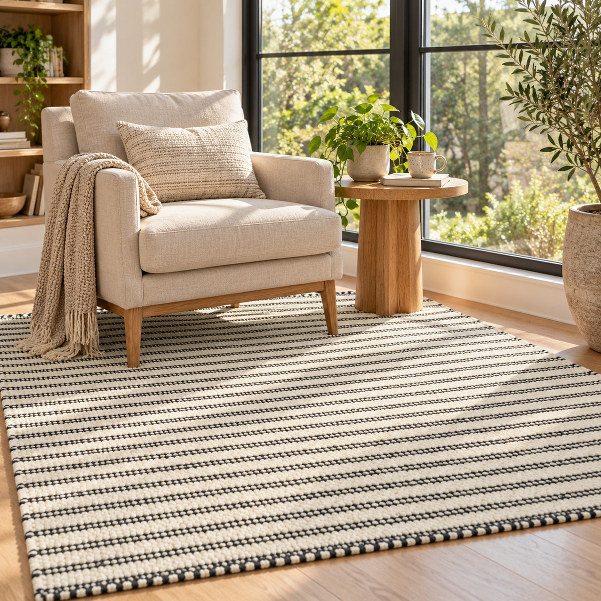 Organic Jute Rug - Bleach Tones for a Cozy Ambiance in a reading nook