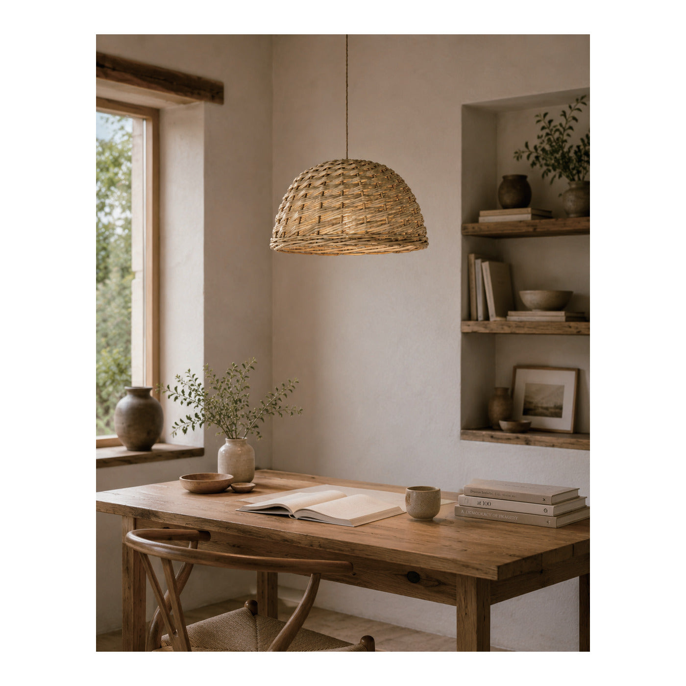 Fine Wicker Dome Pendant Shade, second view