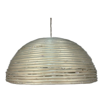 Whitewashed Wicker Dome Pendant Shade, 17.7" x 8.9", shown on white