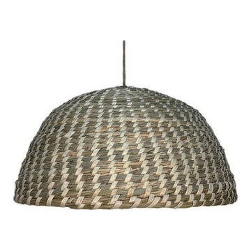 Basket-Weave Straw Dome Pendant Shade, 17.7" x 8.9", shown on white