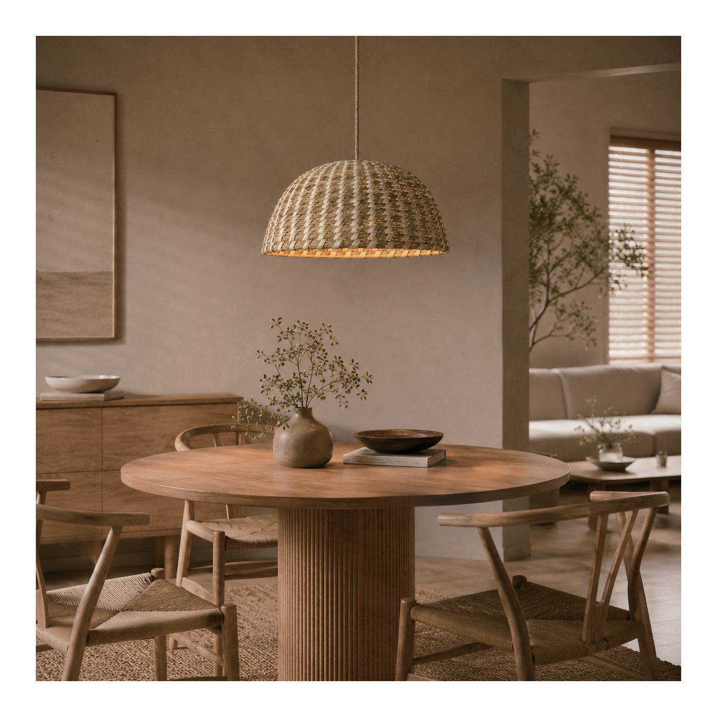 Basket-Weave Straw Dome Pendant Shade, second view