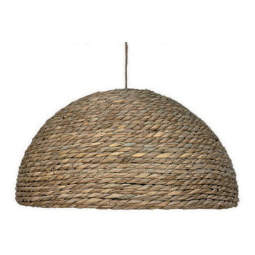 Coiled Straw Dome Pendant Shade, 17.7" x 8.9", shown on white