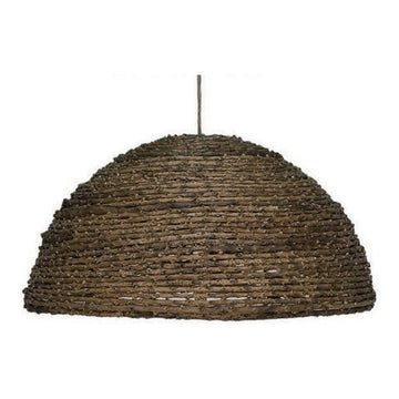 Dark Coiled Straw Dome Pendant Shade, 17.7" x 8.9", shown on white