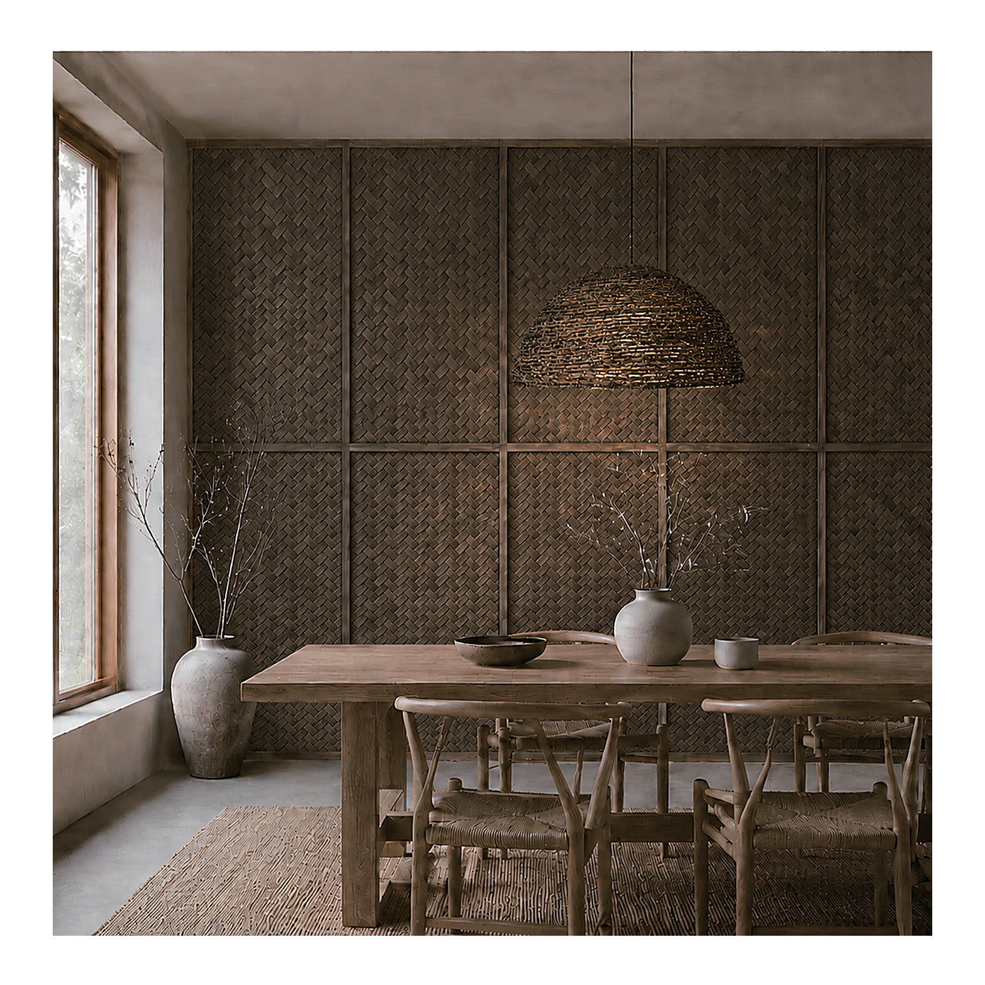 Dark Coiled Straw Dome Pendant Shade, second view