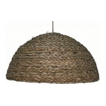 Braided Straw Dome Pendant Shade, 17.7" x 8.9", shown on white
