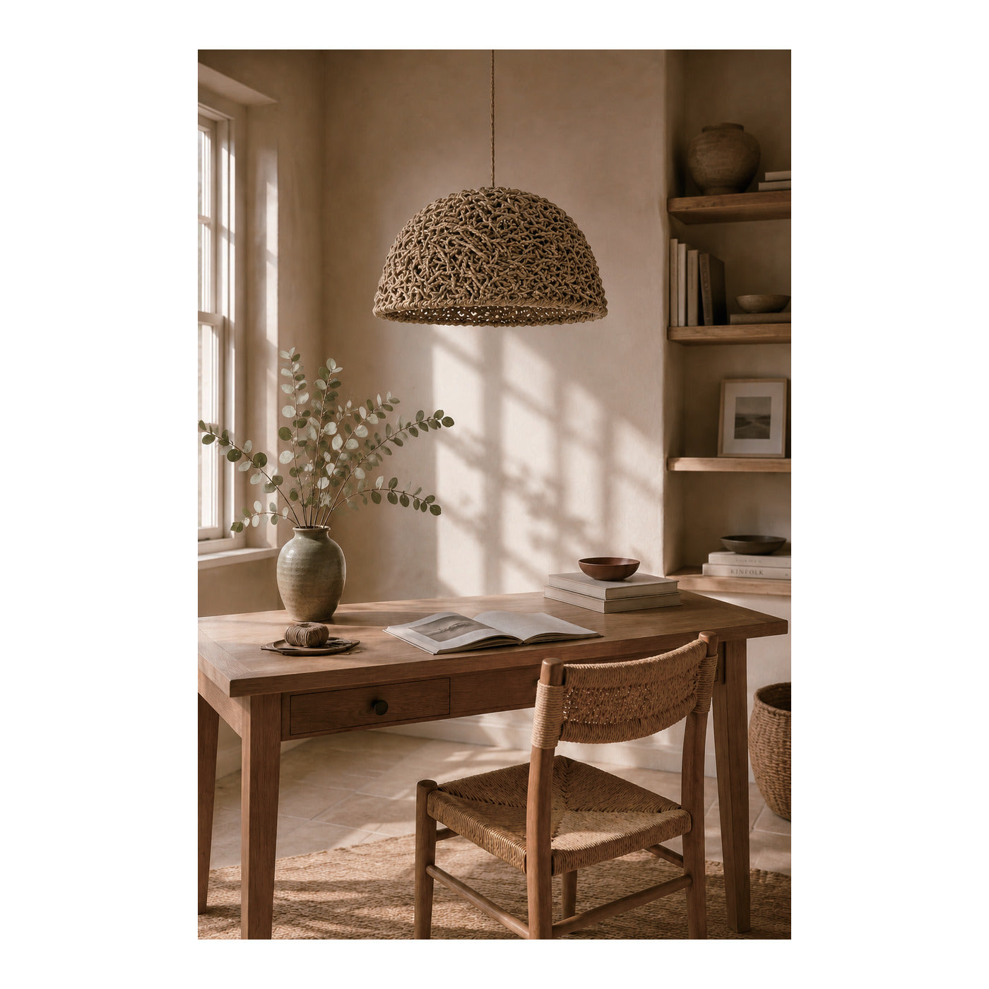 Knotted Straw Dome Pendant Shade, second view