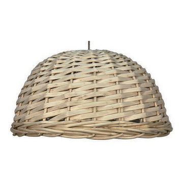 Rattan Basket Dome Pendant Shade, 17.7" x 8.9", shown on white