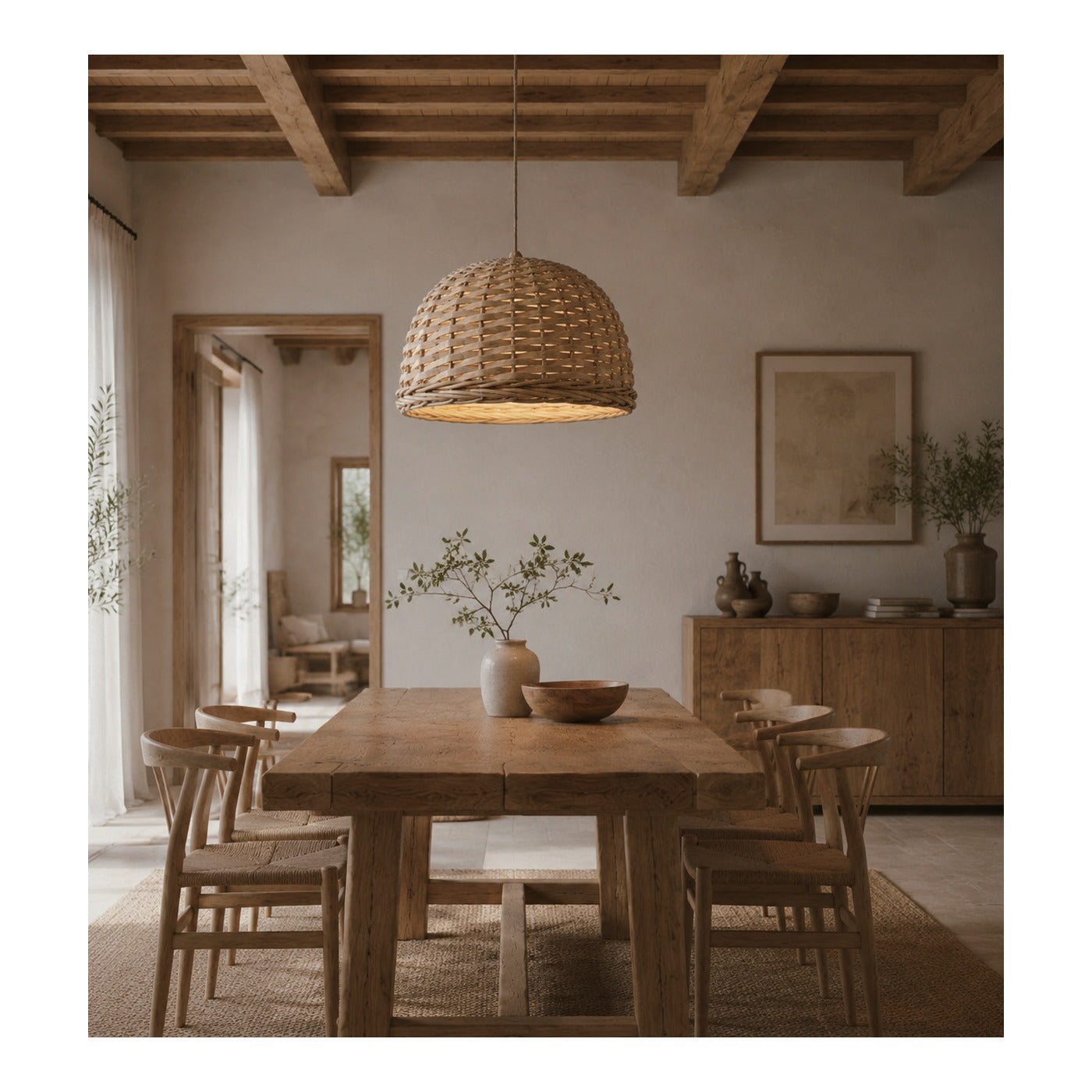 Rattan Basket Dome Pendant Shade, second view